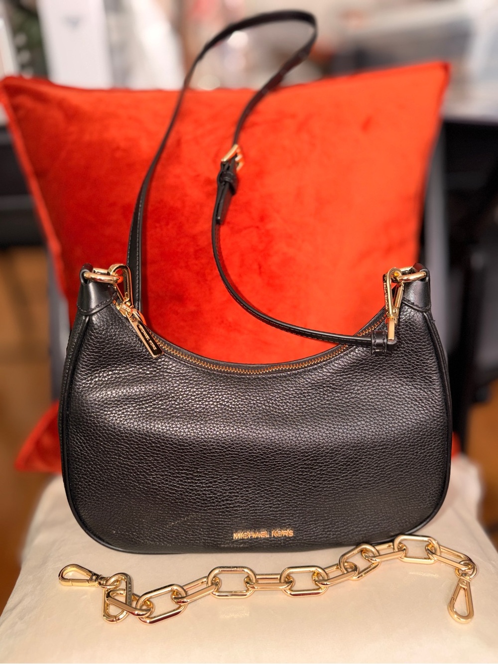Michael Kors Cora Large Pebbled Leather Crossbody Bag - Black